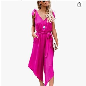 Hot Pink wide leg belted jumpsuit sz Large